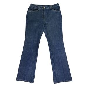 AK Ann Klein Stretch Bootcut Jeans Women's 10 Dark Wash Studded Pocket Denim